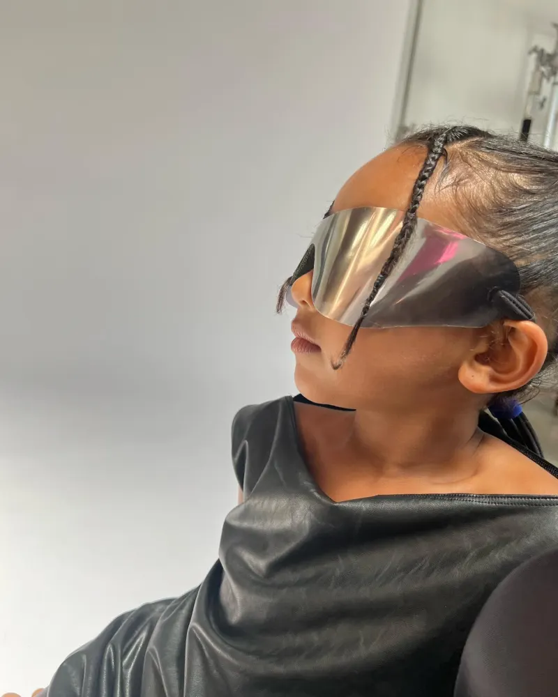 Kim Kardashian Daughters North Chicago West Model Leather Outfits and Yeezy Shades
