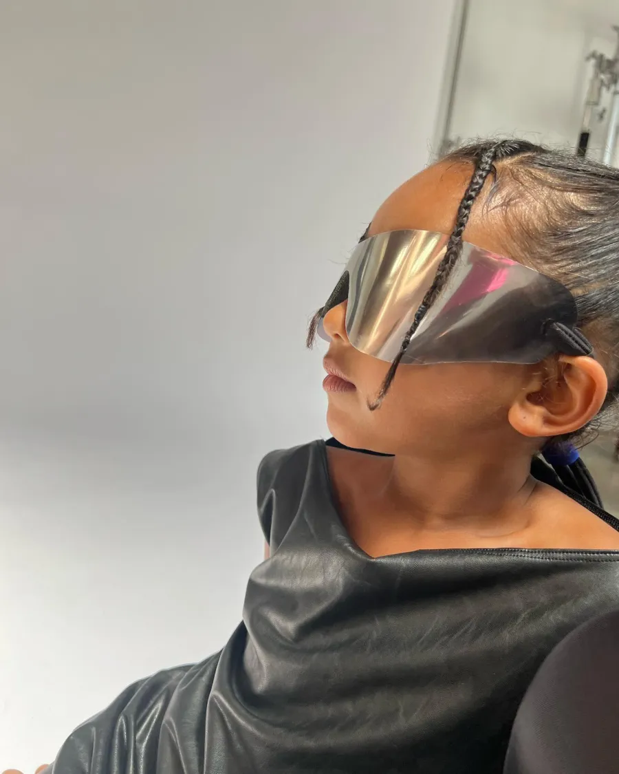 Kim Kardashian Daughters North Chicago West Model Leather Outfits and Yeezy Shades