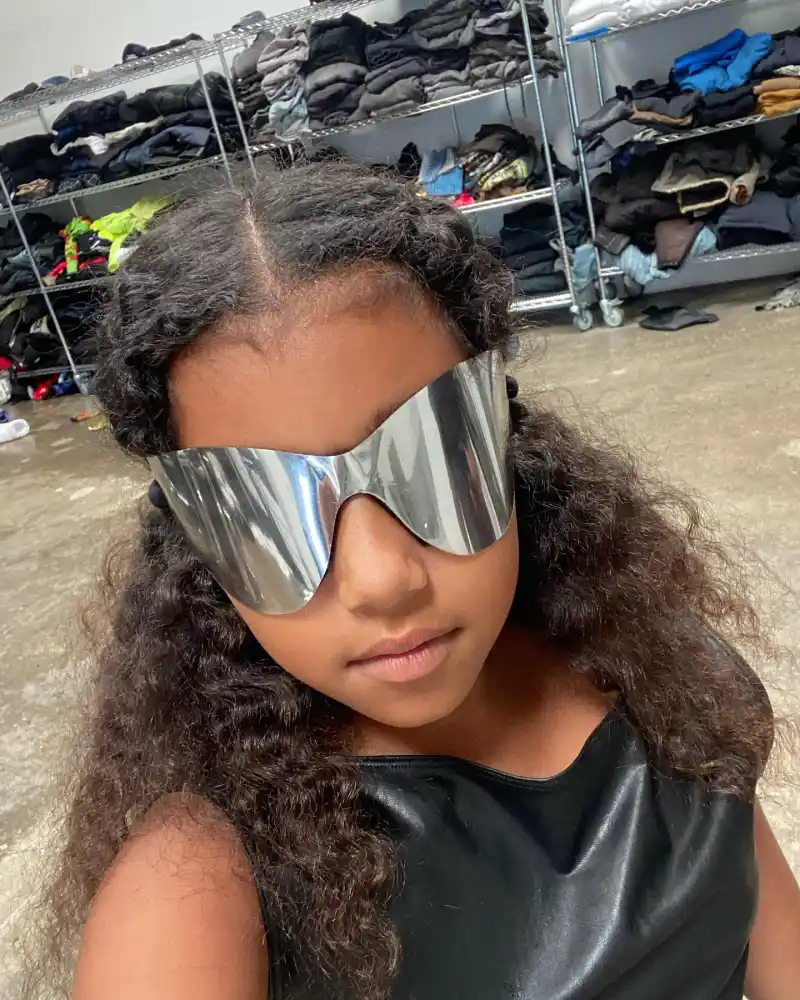 Kim Kardashian Daughters North Chicago West Model Leather Outfits and Yeezy Shades