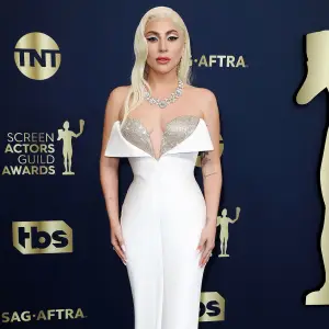 Lady Gaga Rocks Patterns on Patterns and The Wildest Platform Sneakers Wearing Giorgio Armani Prive 28th Annual Screen Actors Guild Awards