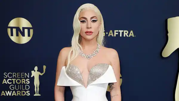 Lady Gaga Rocks Patterns on Patterns and The Wildest Platform Sneakers Wearing Giorgio Armani Prive 28th Annual Screen Actors Guild Awards