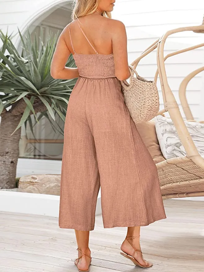 Prinbara Women's One Shoulder Wide Leg Jumpsuit