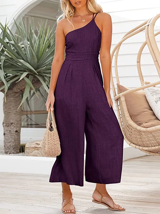Prinbara Women's One Shoulder Wide Leg Jumpsuit