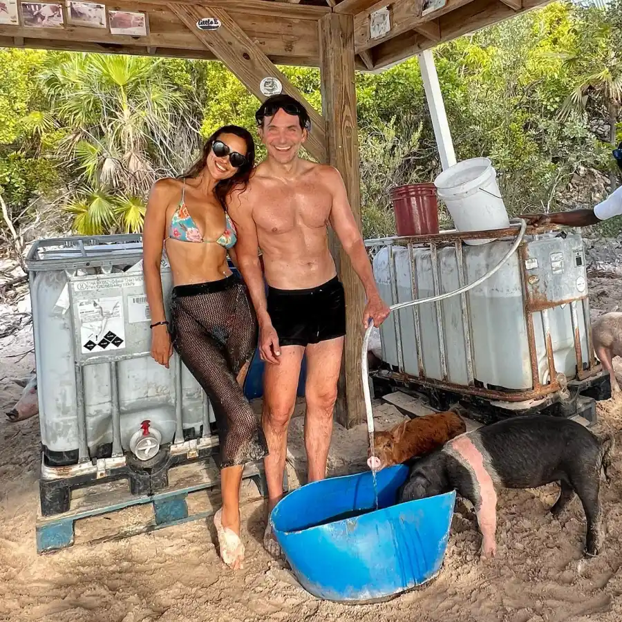 Shirtless Bradley Cooper Irina Shayk Feed, Swim With Pigs While on Vacation