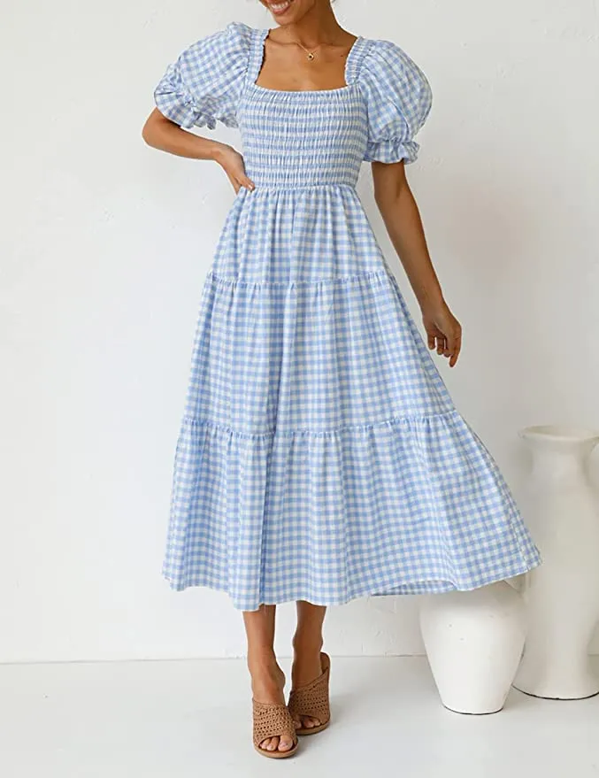 blue puff sleeve dress