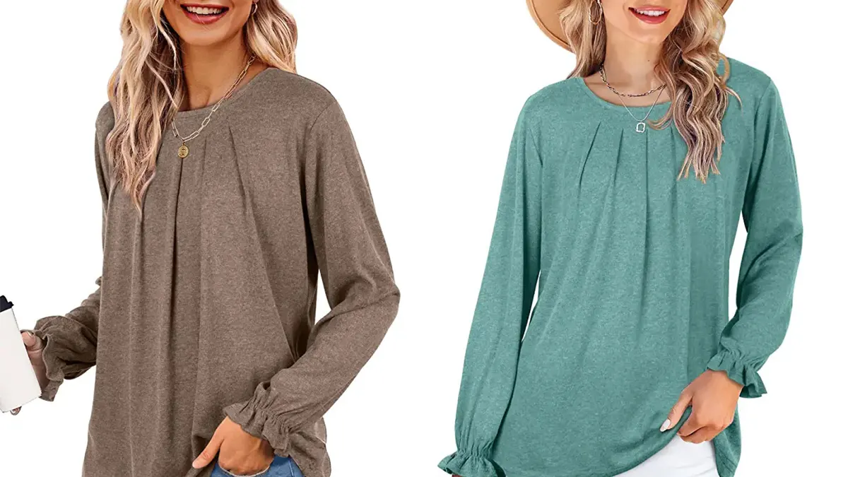 Dofaoo Women's Pleated Ruffle Sleeve Top