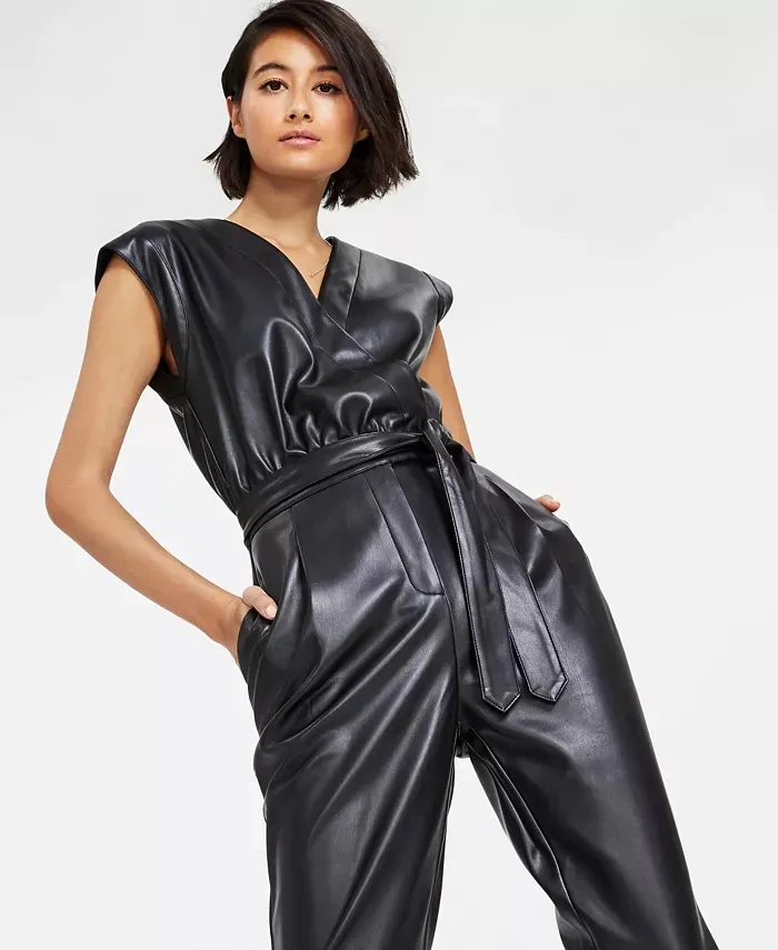 INC International Concepts Women's Faux-Leather Jumpsuit