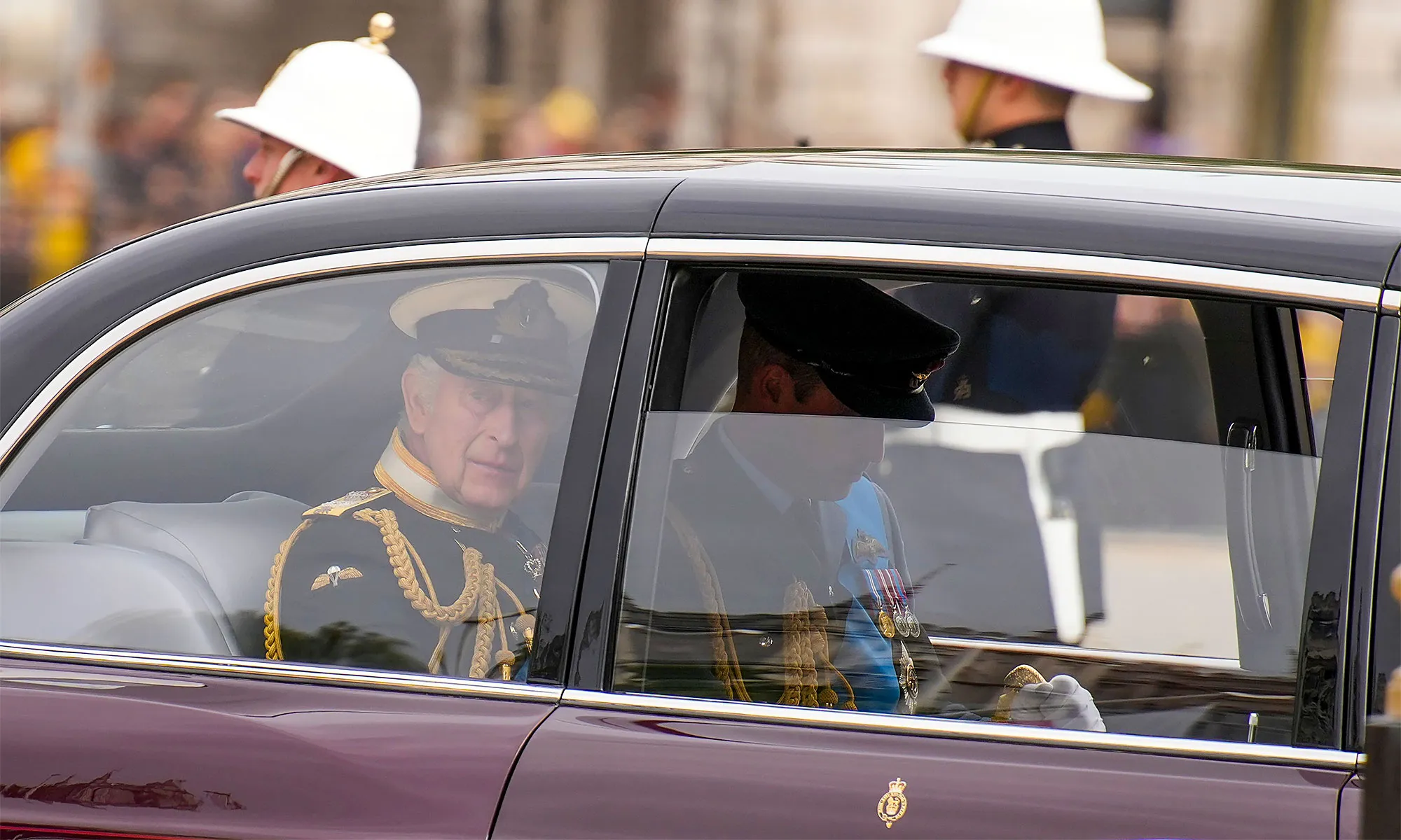 King Charles III Arrives With Princes William, Harry for Queen's Funeral