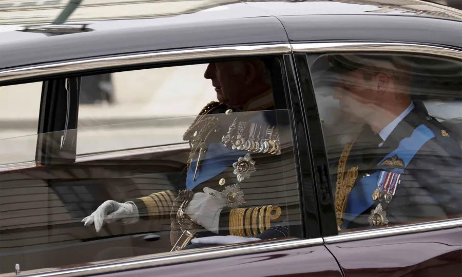 King Charles III Arrives With Princes William, Harry for Queen's Funeral
