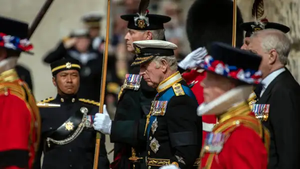 King Charles III Bows to Queen Elizabeth II's Casket 1 Last Time During Wand Breaking Tradition Before Piper's Last Lament