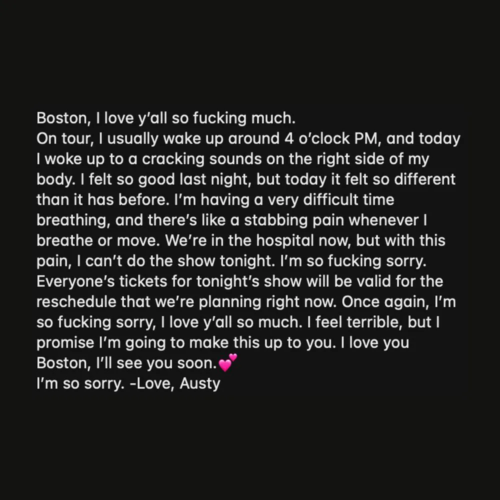 Post Malone Hospitalized After Difficulty Breathing and &lsquo;Stabbing Pain,&rsquo; Cancels Boston Concert