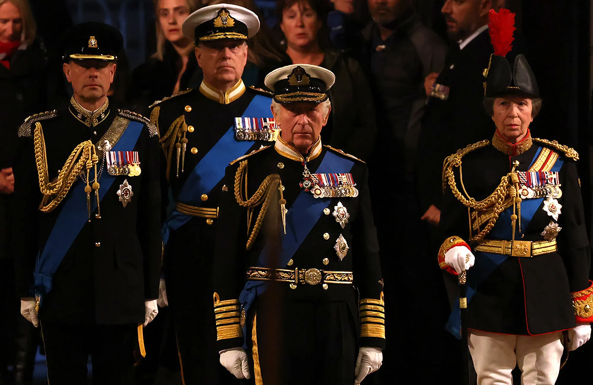 Charles, Anne, Andrew and Edward Honor Queen Elizabeth at Westminster Vigil