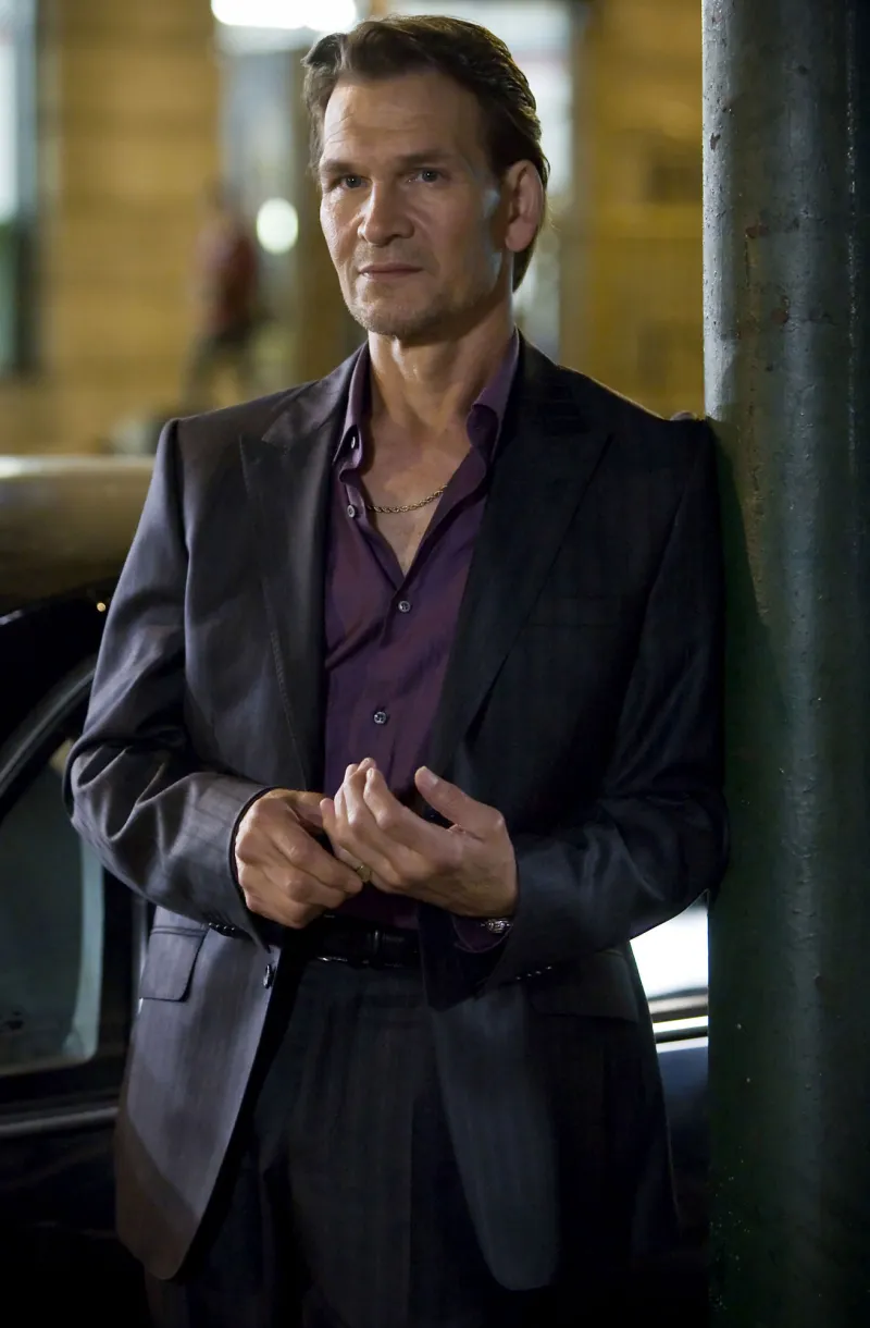 Remembering Patrick Swayze purple shirt