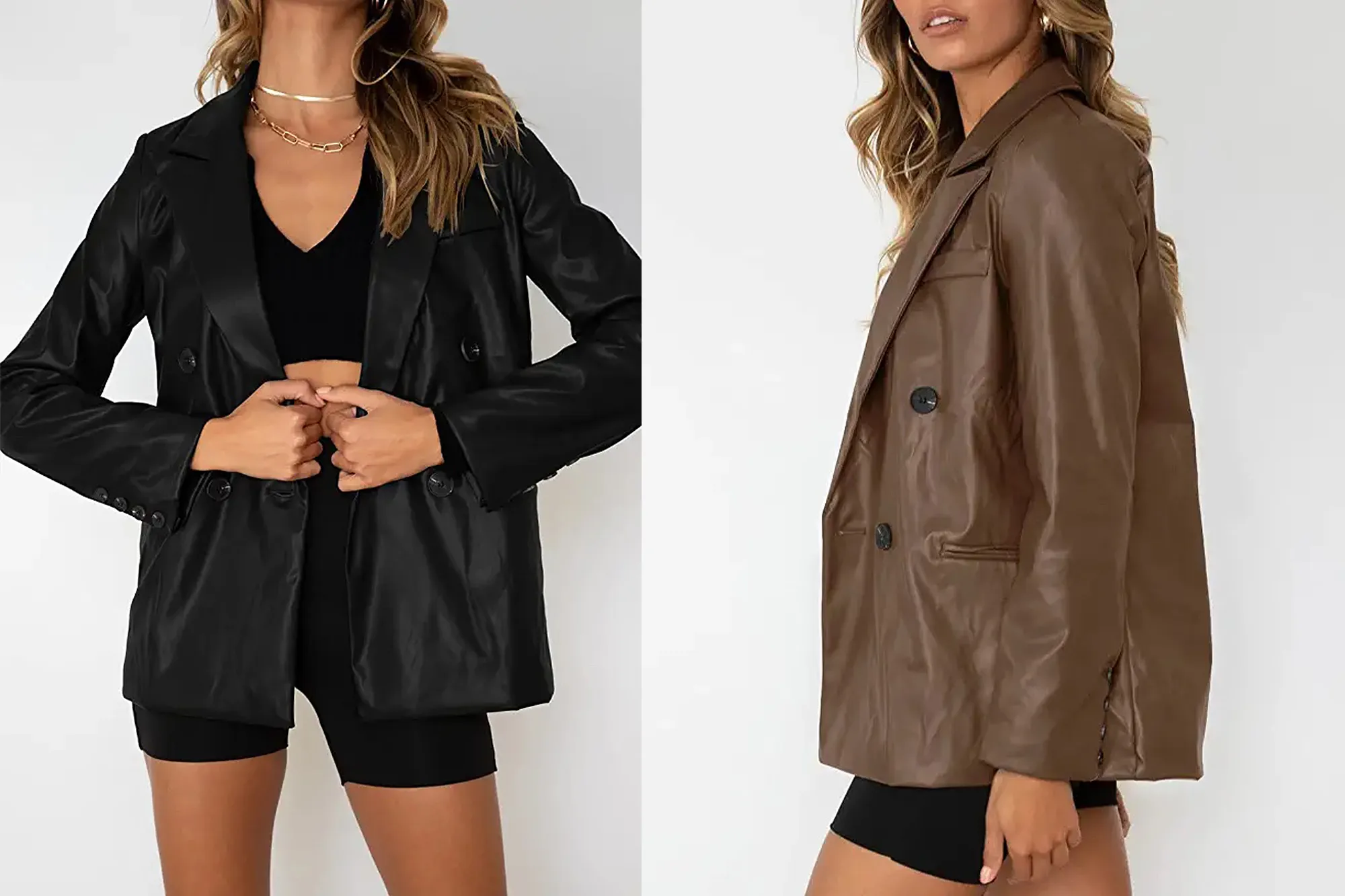 Rilista Women's Faux PU Leather Blazer