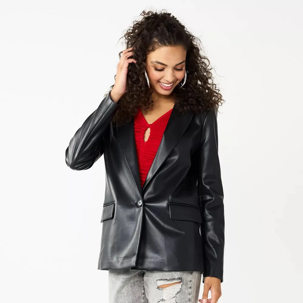 SO&reg; Oversized Faux Leather Blazer