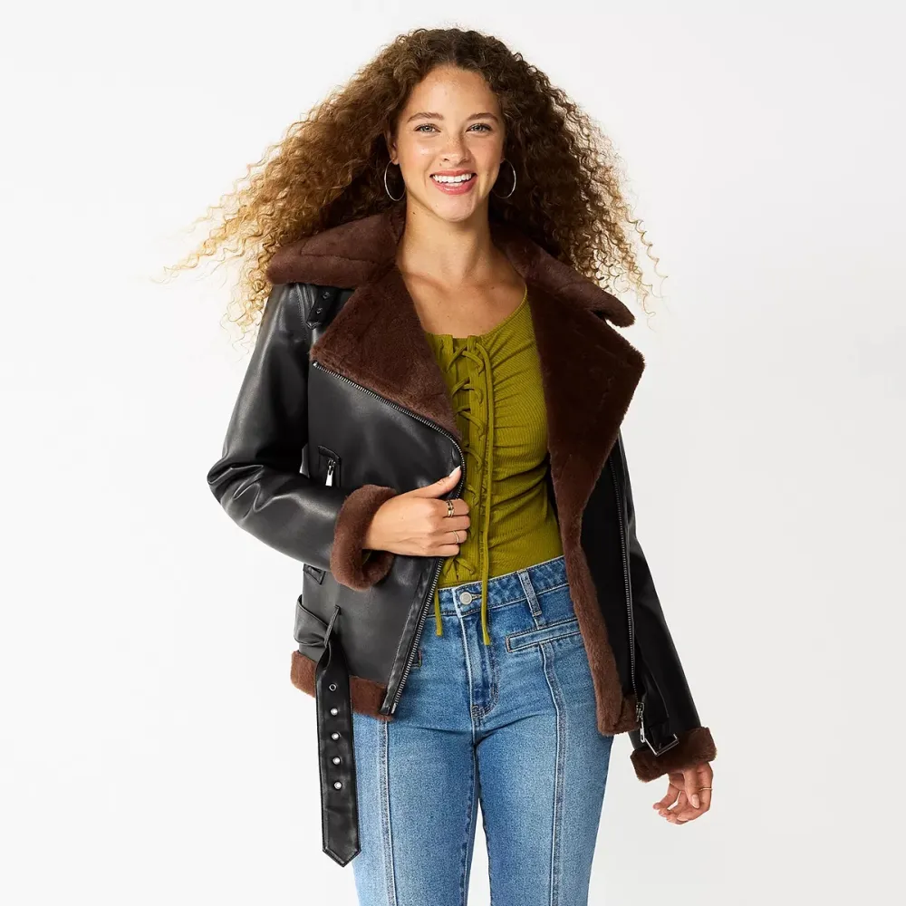 SO&reg; Vegan Leather Faux-Fur Lined Moto Jacket