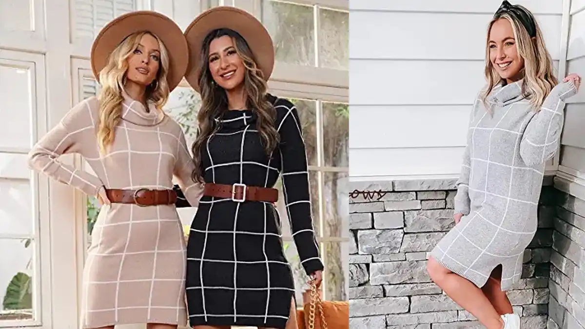 luvamia Knit Turtleneck Pullover Sweater Dress