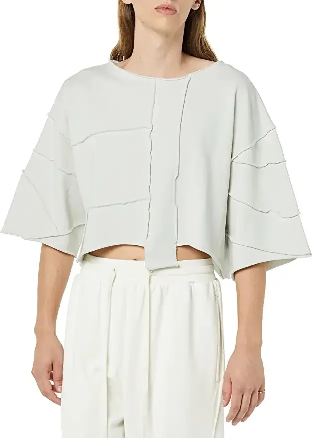 rare/self All-Gender Exposed Seams Terry Knit Boxy Crew Neck Top