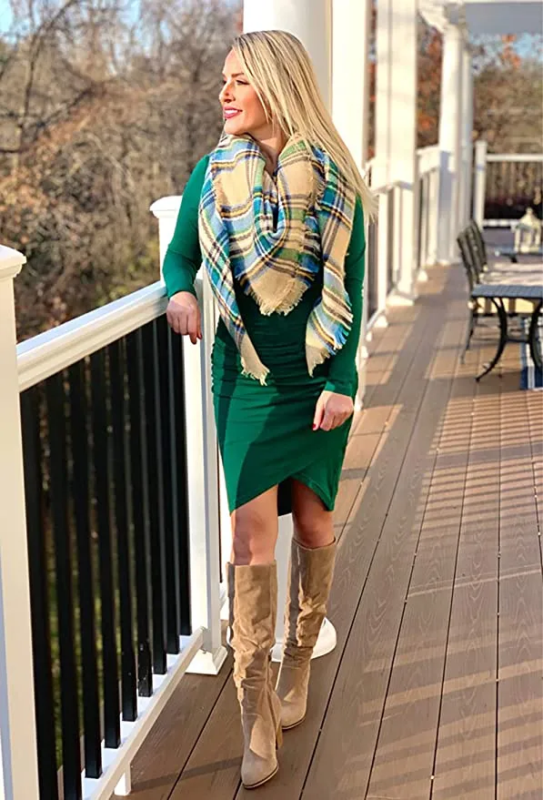 BTFBM Ruched Bodycon Long Sleeve Wrap Dress