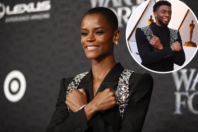 Letita Wright Honors Chadwick Boseman With Her Glittery Suit at Wakanda Premiere