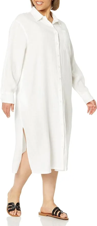 The Drop Women's Fiona Relaxed Linen Midi Shirt Dress