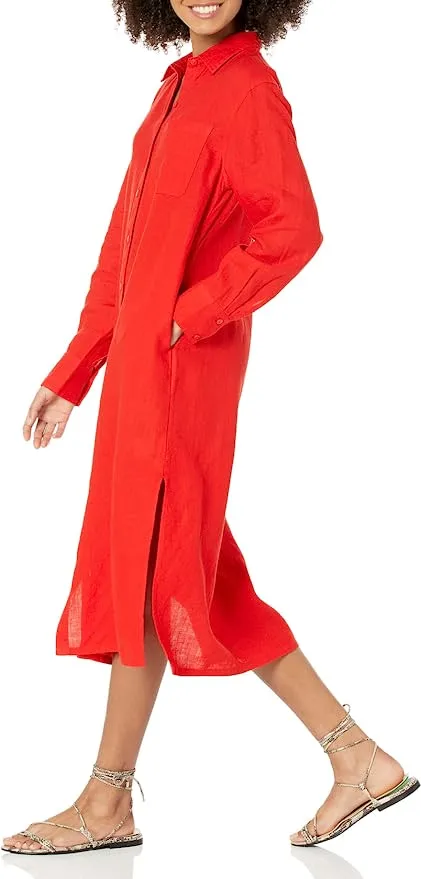 The Drop Women's Fiona Relaxed Linen Midi Shirt Dress