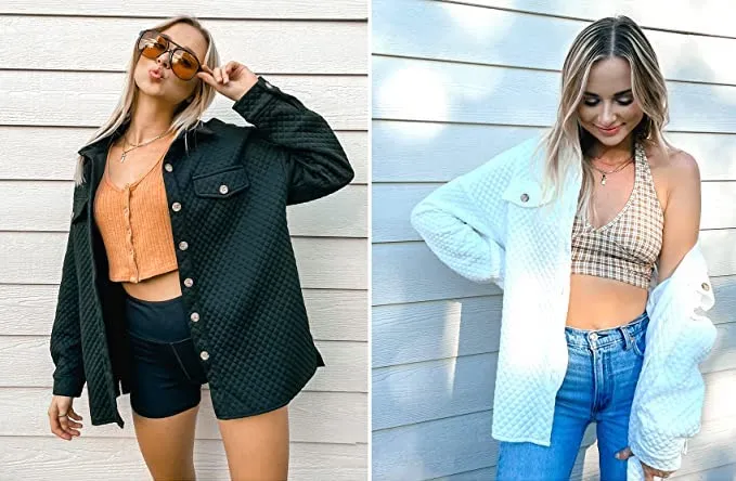 ZESICA Women's Long Sleeve Lightweight Shacket