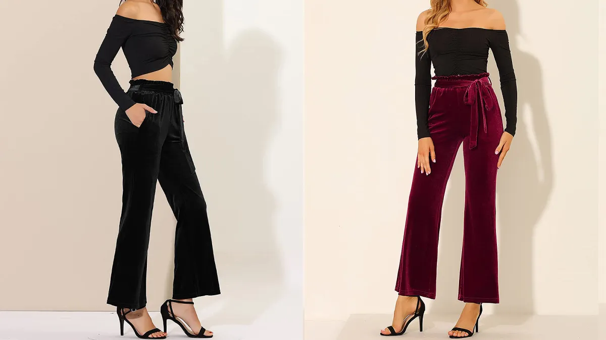 Allegra K Women's Velvet Wide Leg Pants