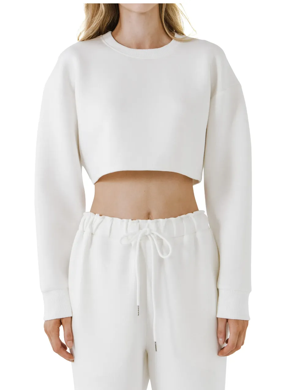 Grey Lab Lounge Wear Crop Crewneck Sweatshirt