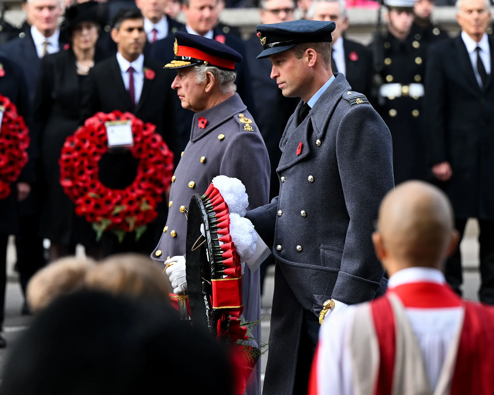 King Charles III and Prince William Lay Wreaths During Remembrance Day Memorial Service