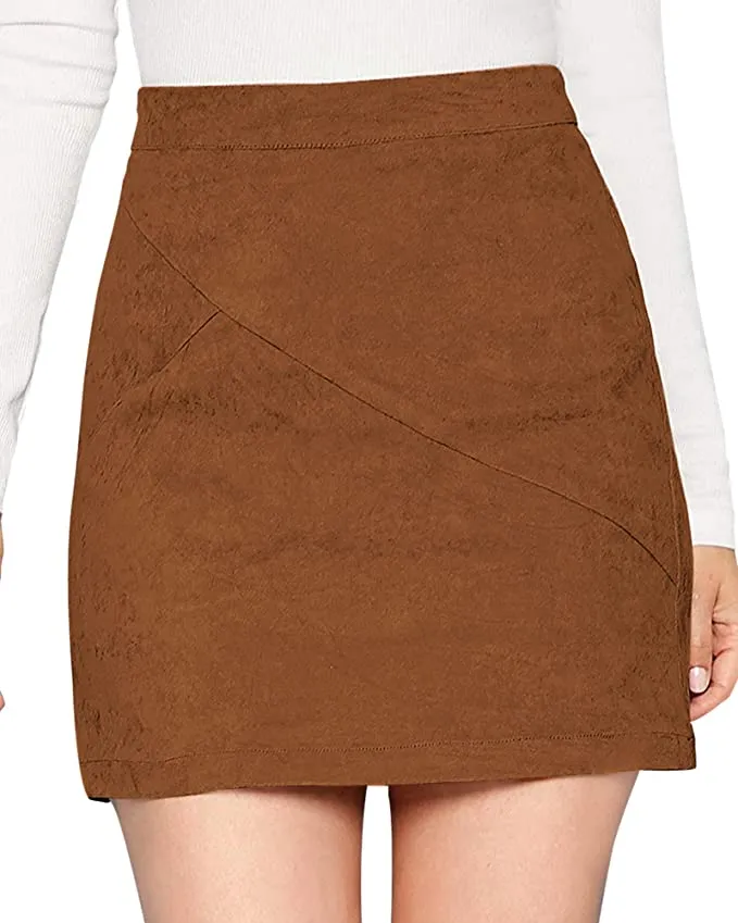 MANGOPOP Women's Basic Faux Suede Miniskirt