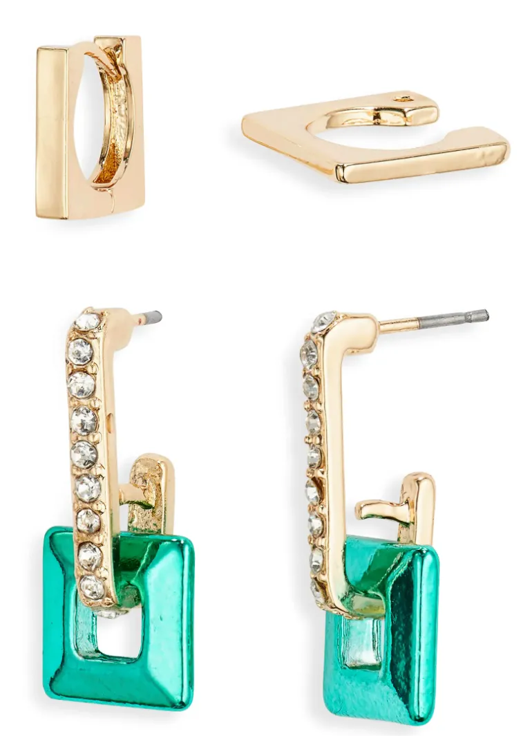 Open Edit Pavé Huggie Earrings, Hoop & Cuff Set