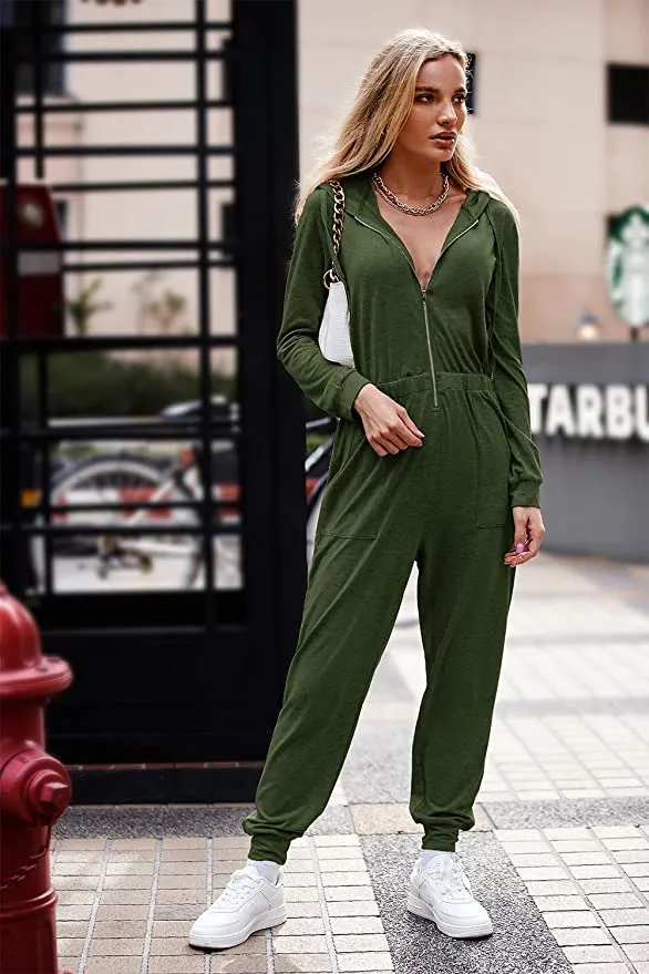PRETTYGARDEN Women's Long Sleeve Zip-up Hoodie Jumpsuit