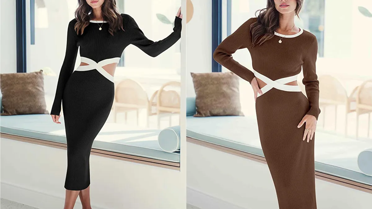 Prinbara Women's Waist Cutout Knit Midi Dress