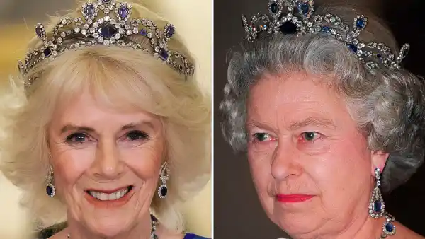 Queen Consort Camilla Wears Queen Elizabeth’s Sapphire Tiara for 1st Time at State Banquet of King Charles' Reign 145