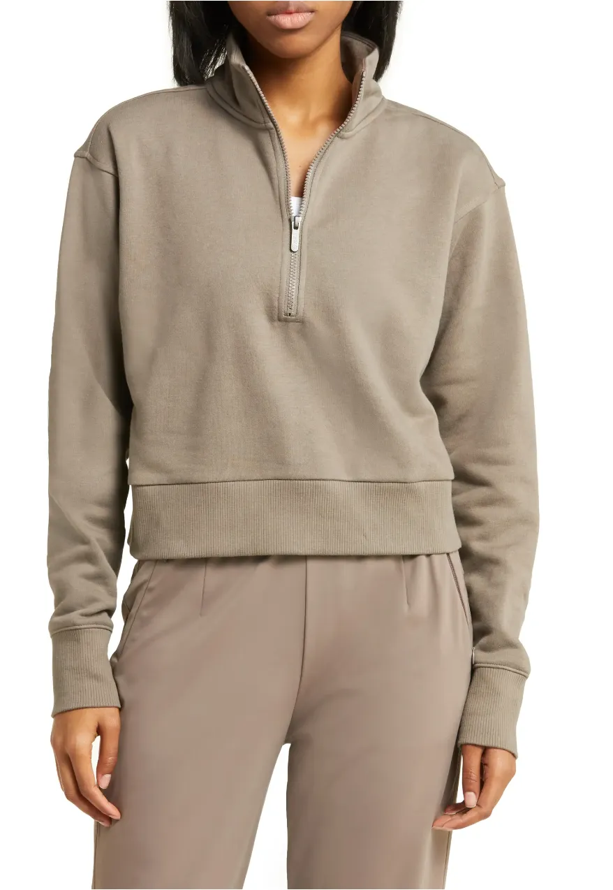 Zella Cara Lite Half Zip Crop Sweatshirt
