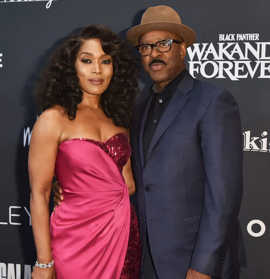 Angela Bassett and Courtney B. Vance's Relationship Timeline hot pink satin dress