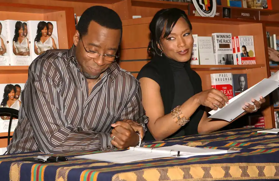 Angela Bassett and Courtney B. Vance's Relationship Timeline grey and white striped shirt