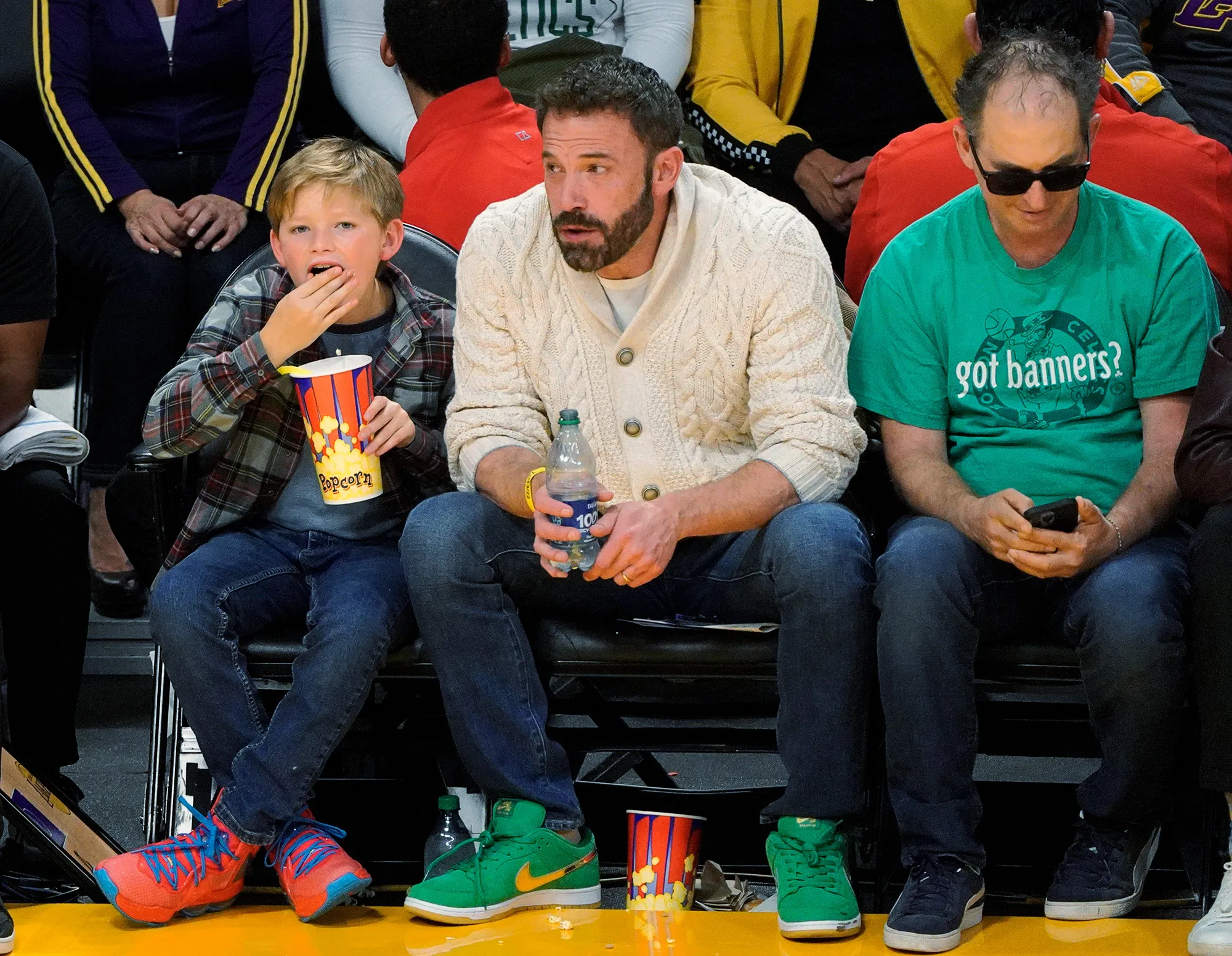 Ben Affleck and Son Samuel, 10, Sit Courtside Los Angeles Lakers Game- See Photos