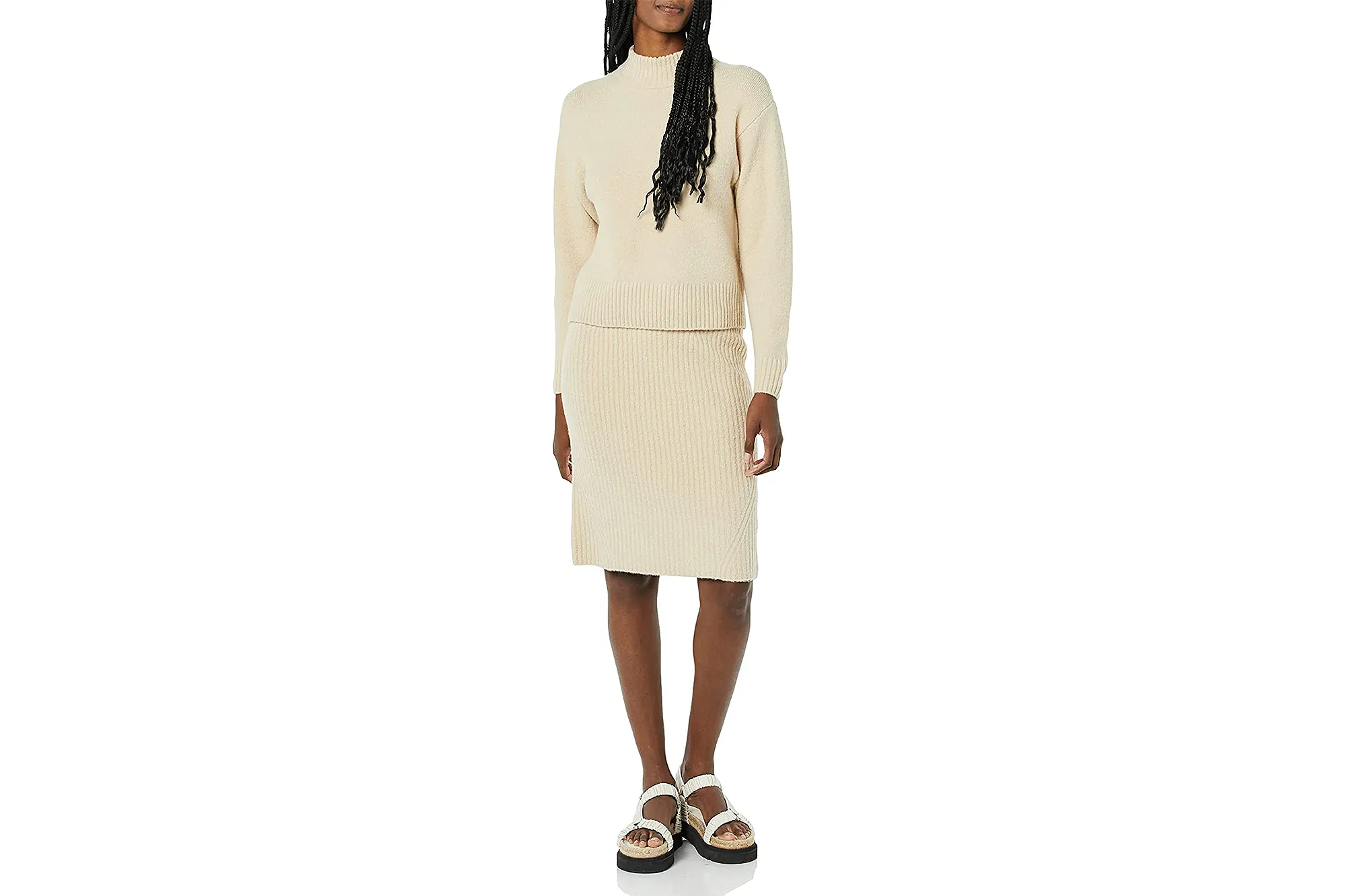Daily Ritual Boucle Cropped Crewneck Sweater & Pencil Skirt Set