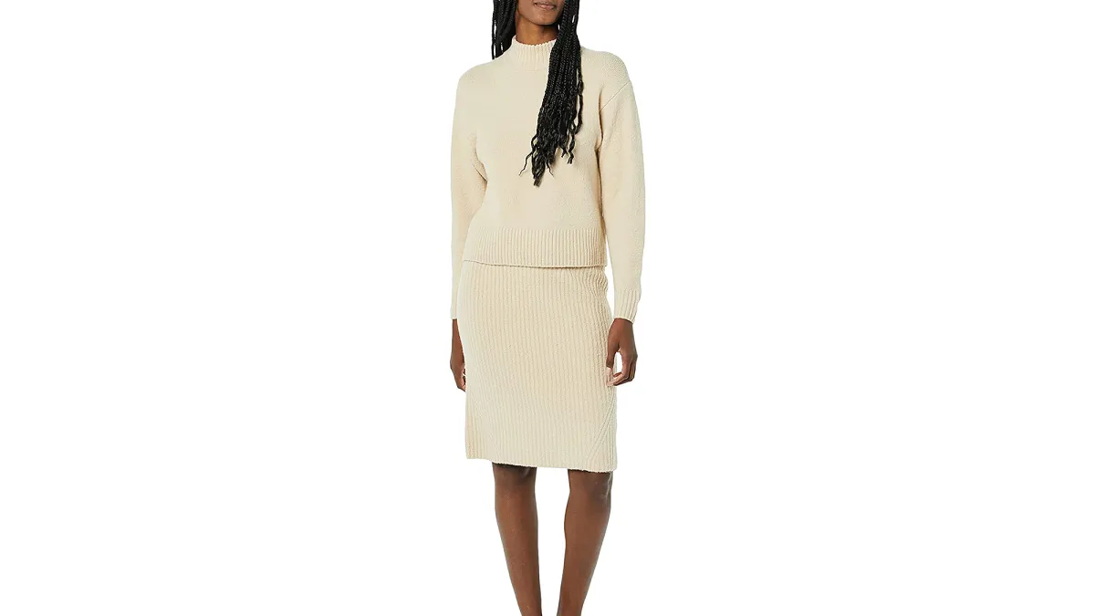 Daily Ritual Boucle Cropped Crewneck Sweater & Pencil Skirt Set