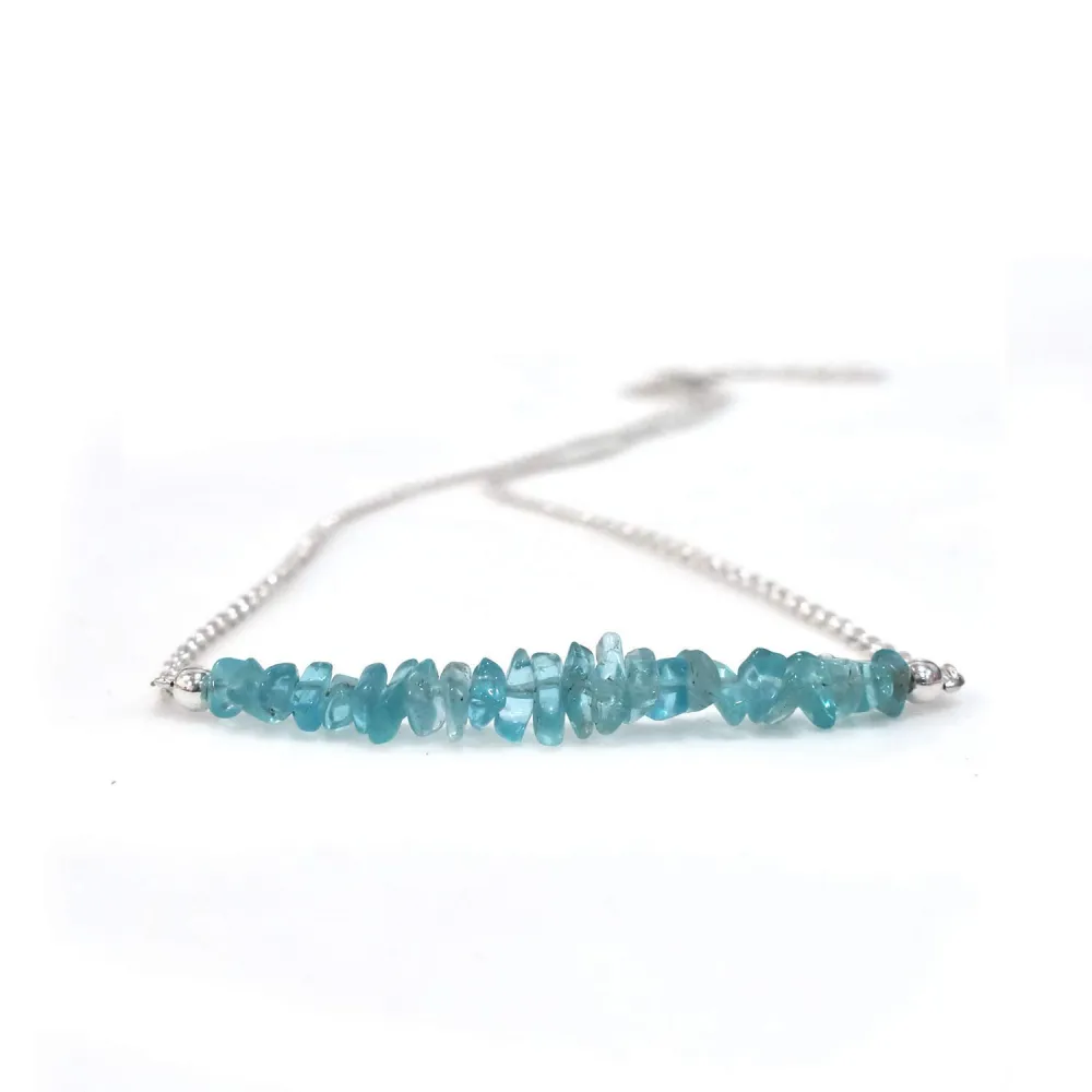 Gempires Natural Blue Apatite Chips Bar Necklace