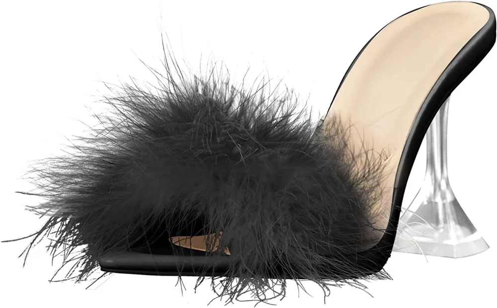 LISHAN Women's Fuzzy Heeled Mules