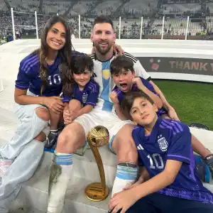 Lionel Messi Celebrates World Cup 2022 Win With Wife Antonela Roccuzzo and kids