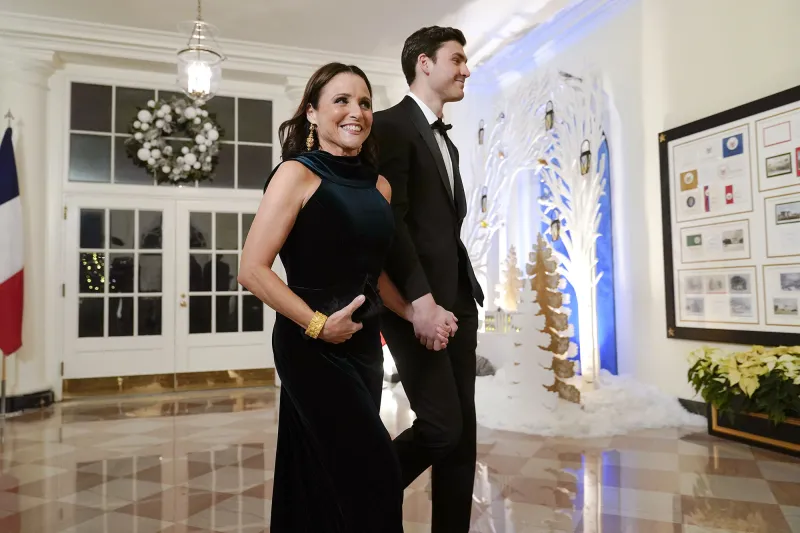 Matching Looks Julia Louis-Dreyfus Holds Hands With Son Charlie Hall at White House State Dinner
