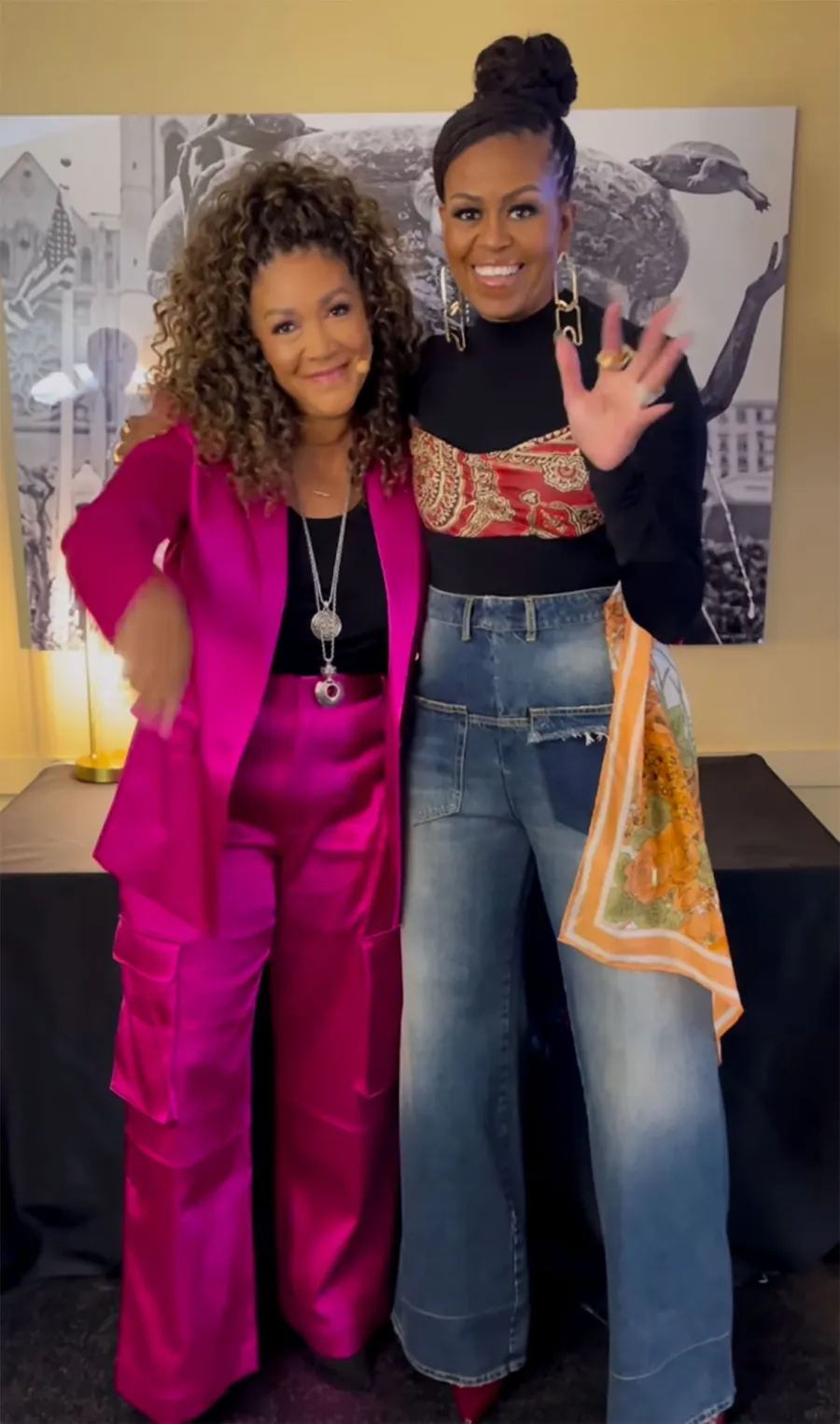 Michelle Obama's post-White House style satin pink suit