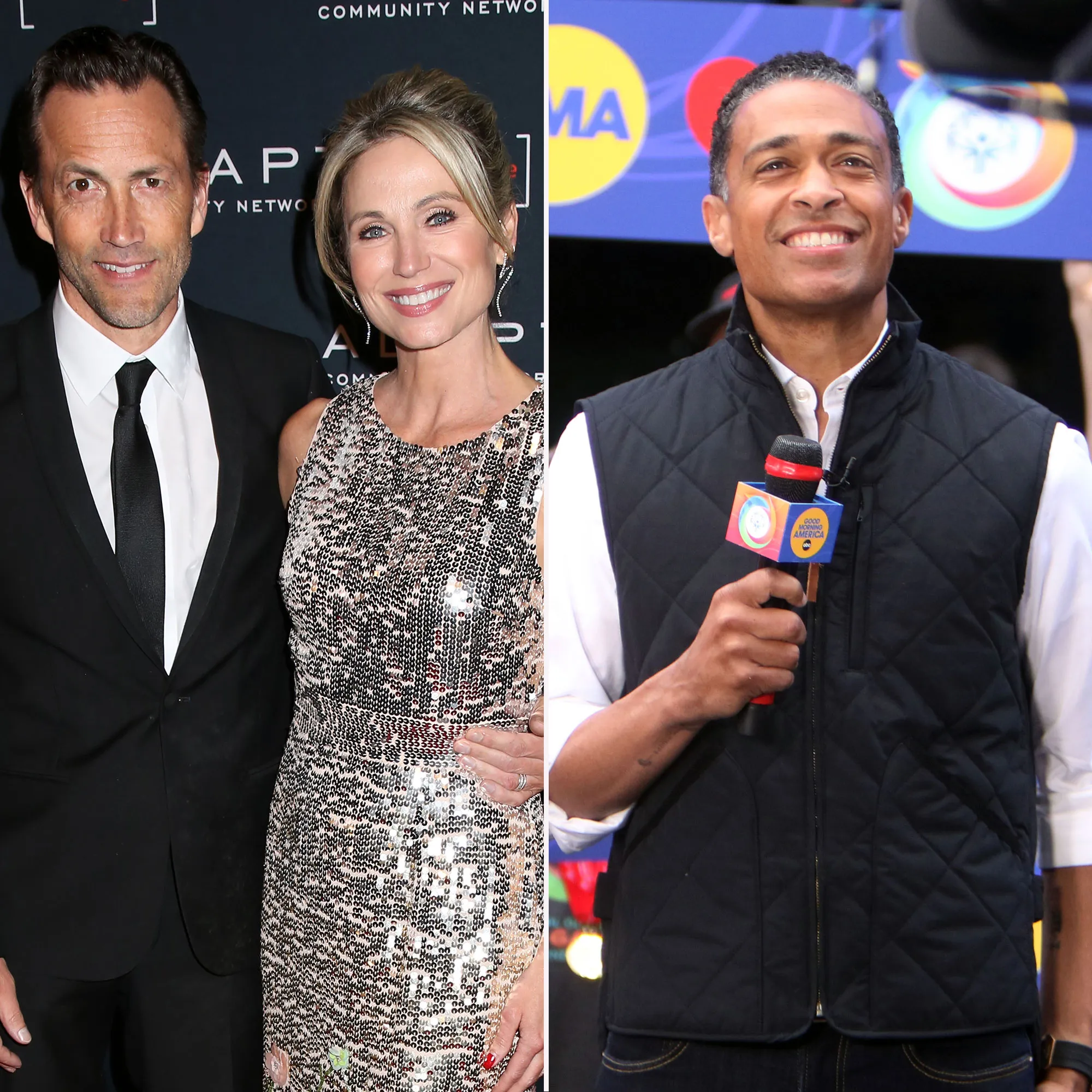 T.J. Holmes Said Amy Robach and Andrew Shue’s Marriage Was a ‘Love Story Like No Other’ on ‘GMA3’ 1 Year Before Scandal sparkle dress quilted vest