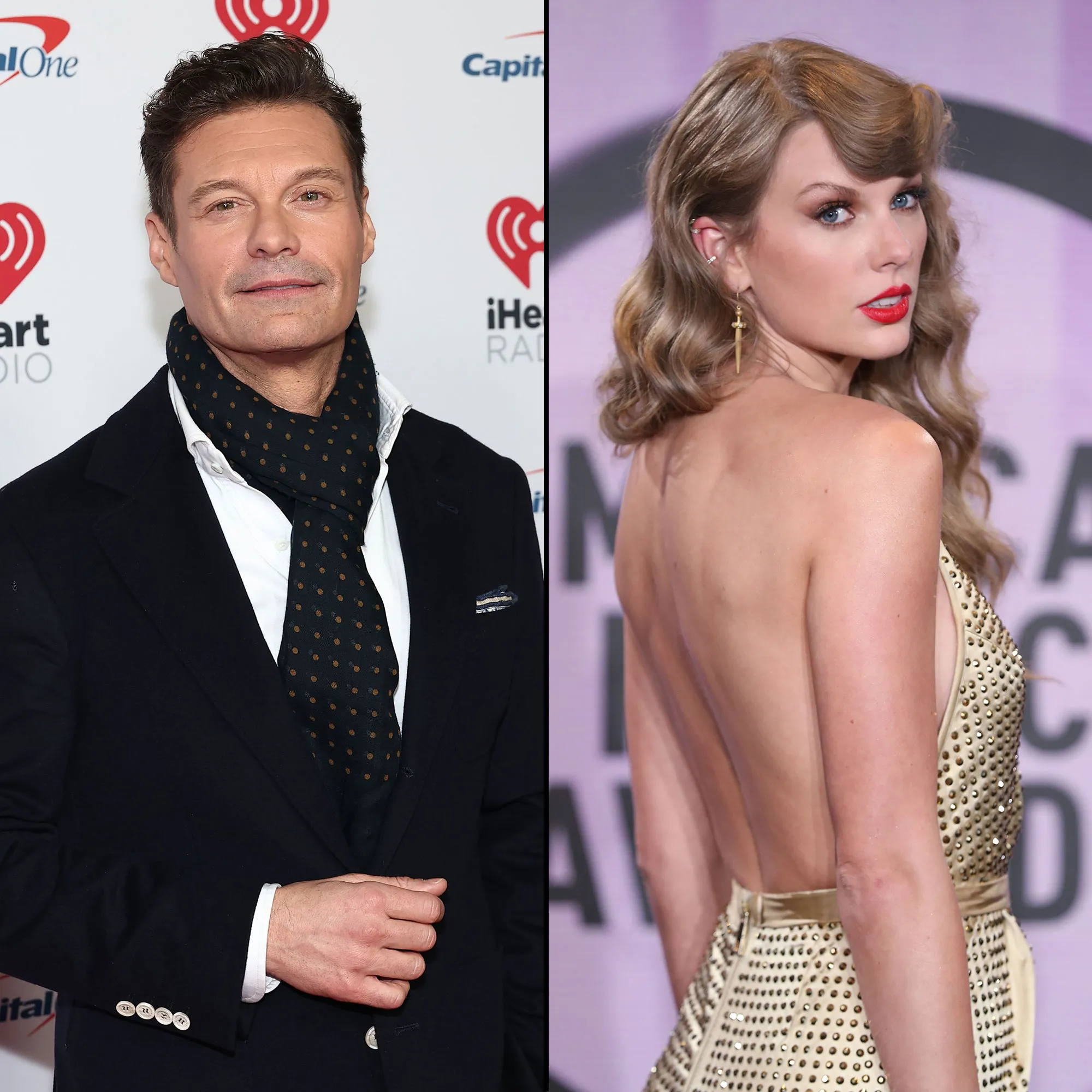Ryan Seacrest Recalls NYE Mishap Where Taylor Swift Ended Up With His Equipment gold dress
