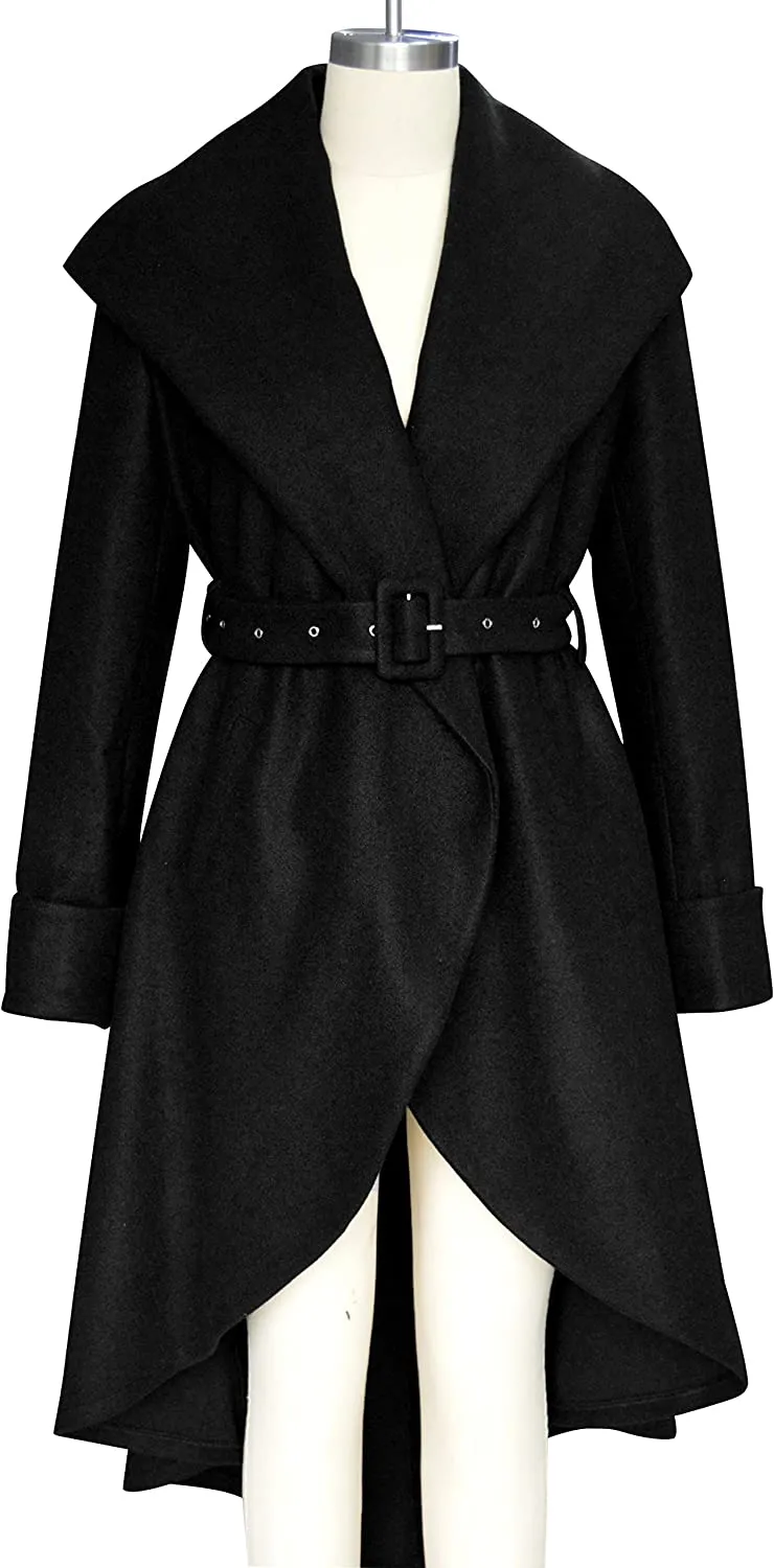 SAUKOLE Women's Winter Wool Belted Wrap Coat