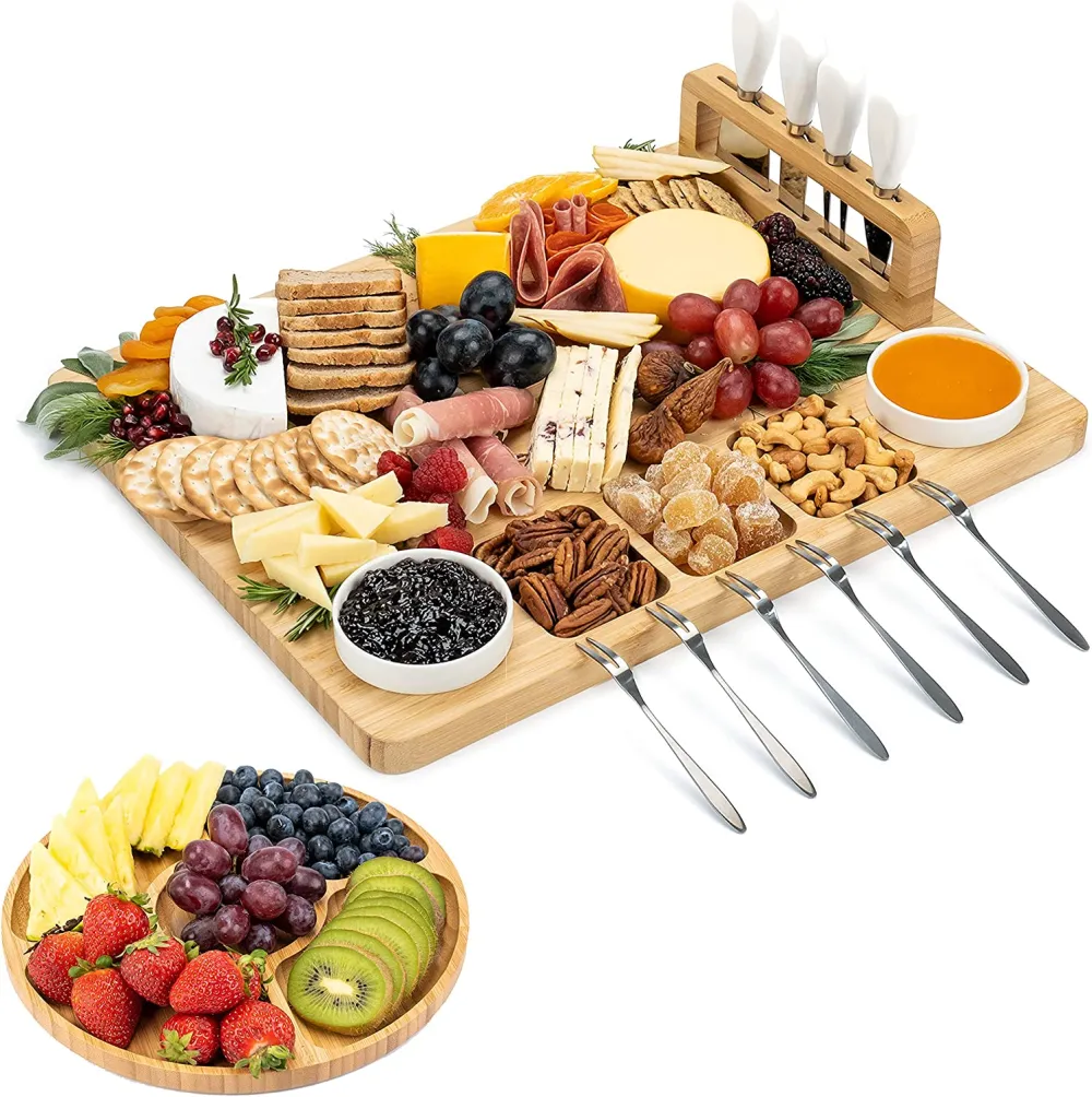 SMIRLY Bamboo Cheese Board and Knife Set